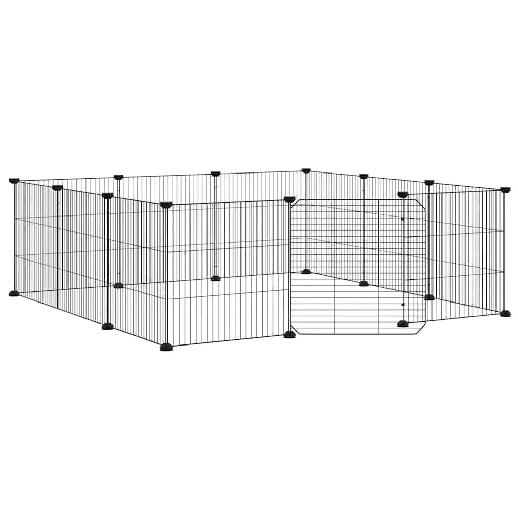 Pet Cage Powder-coated Steel 105 x 105 x 35 cm Black 12 Panel Enclosure