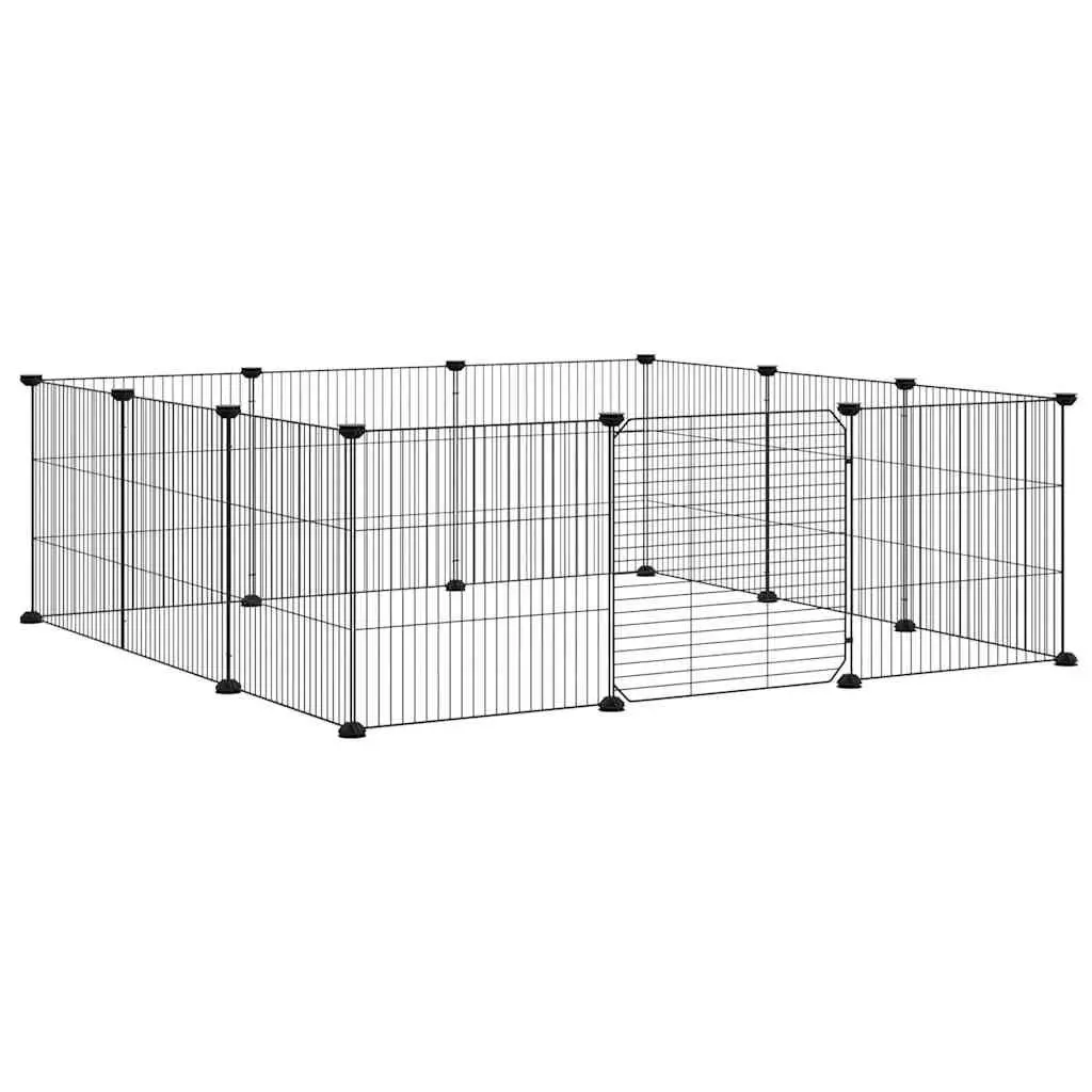 Pet Cage Powder-coated Steel 105 x 105 x 35 cm Black 12 Panel Enclosure