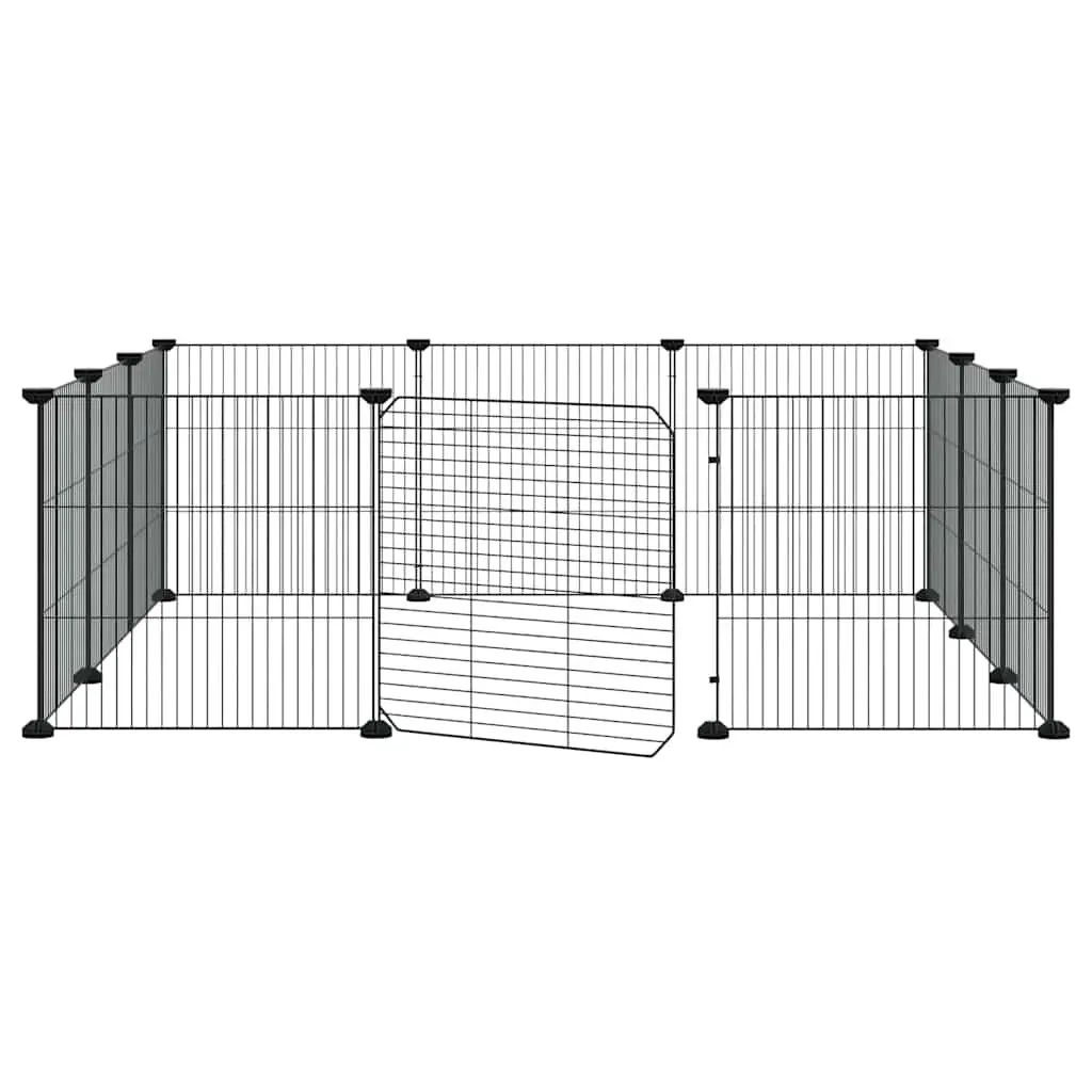 Pet Cage Powder-coated Steel 105 x 105 x 35 cm Black 12 Panel Enclosure