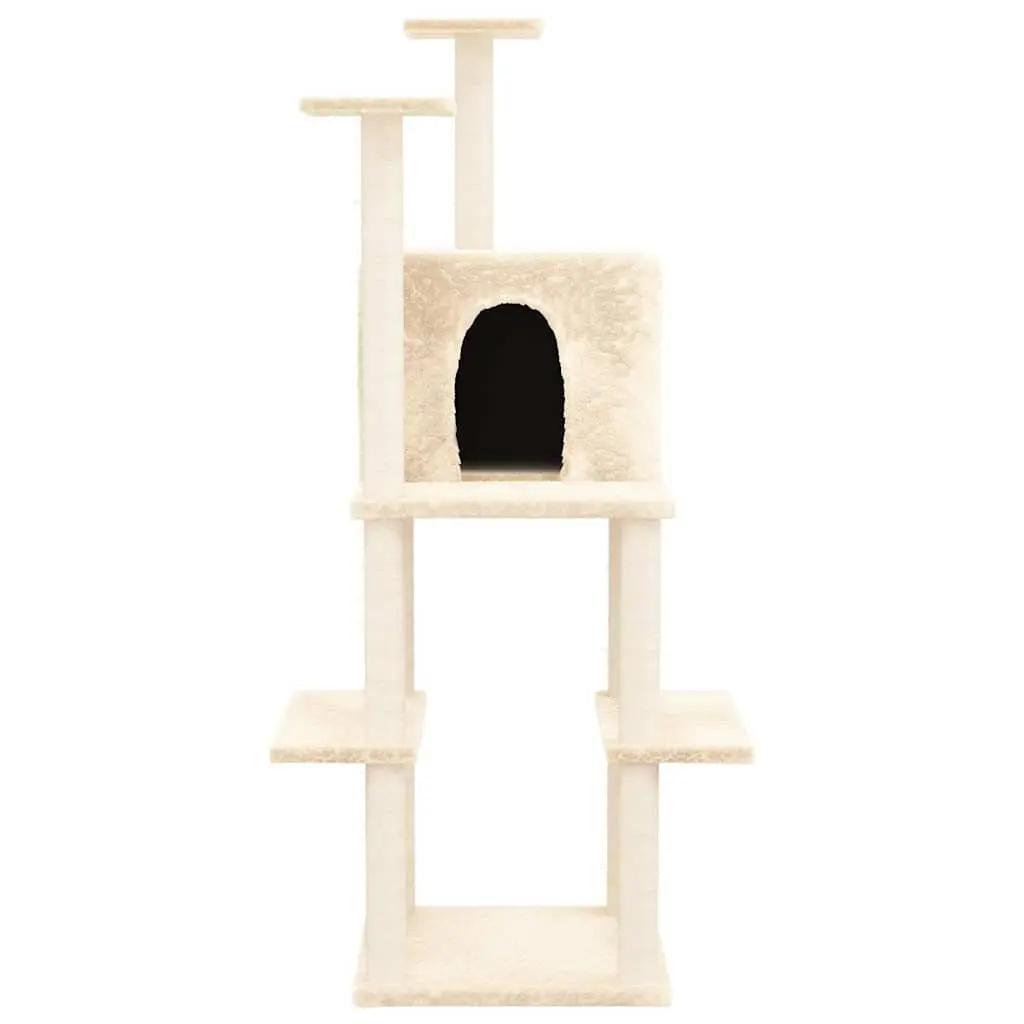 Cat Tree with Sisal Scratching Posts Cream 144.5cm Multi-Level Cat Tower House