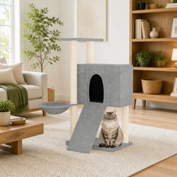 Durable Grey Cat Tree with Sisal Scratching Posts 96cm