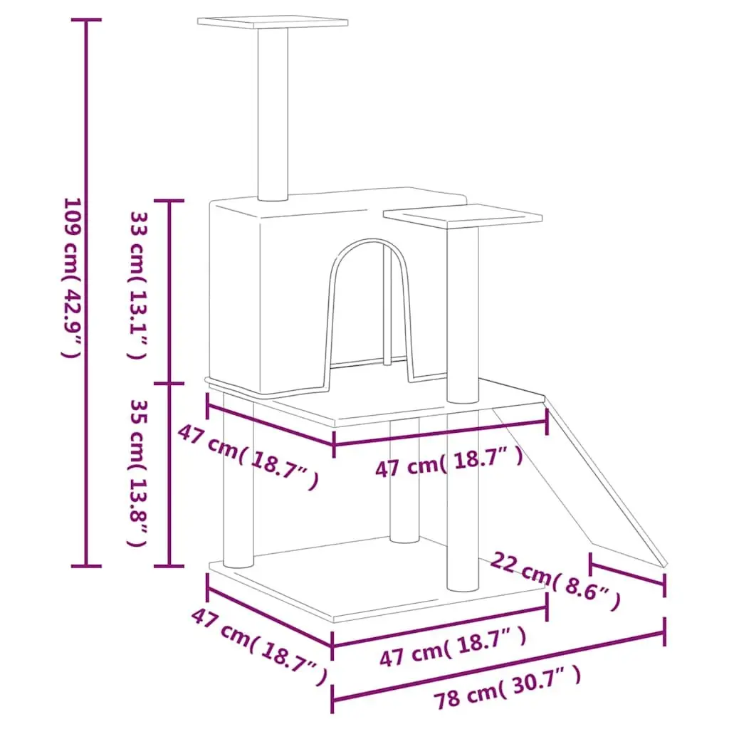 Grey Cat Tree with Durable Sisal Posts 109cm