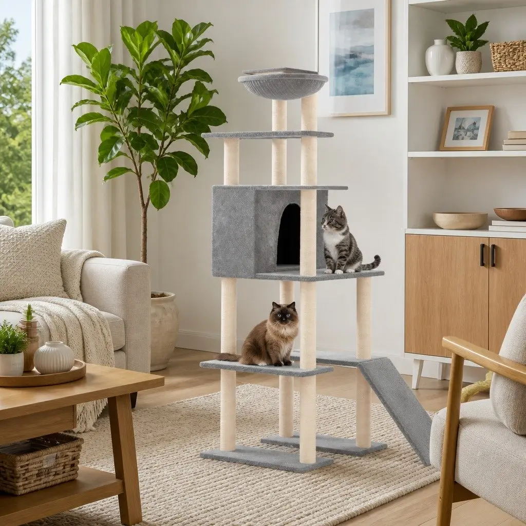 Grey Cat Tree with Sisal Scratching Posts