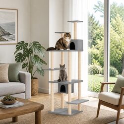 Cat Tree with Sisal Scratching Posts Multi-Level Houses Platforms 176cm Grey