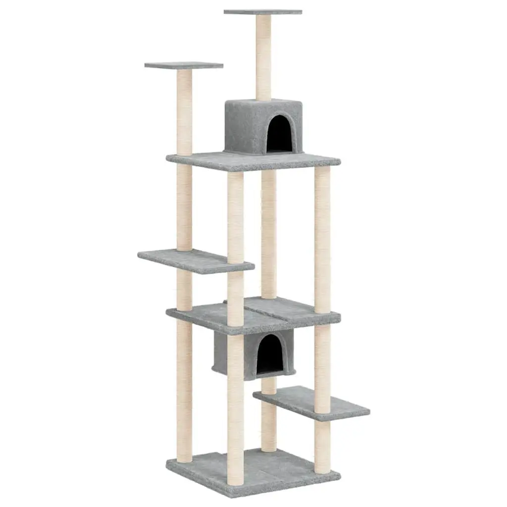Cat Tree with Sisal Scratching Posts Multi-Level Houses Platforms 176cm Grey