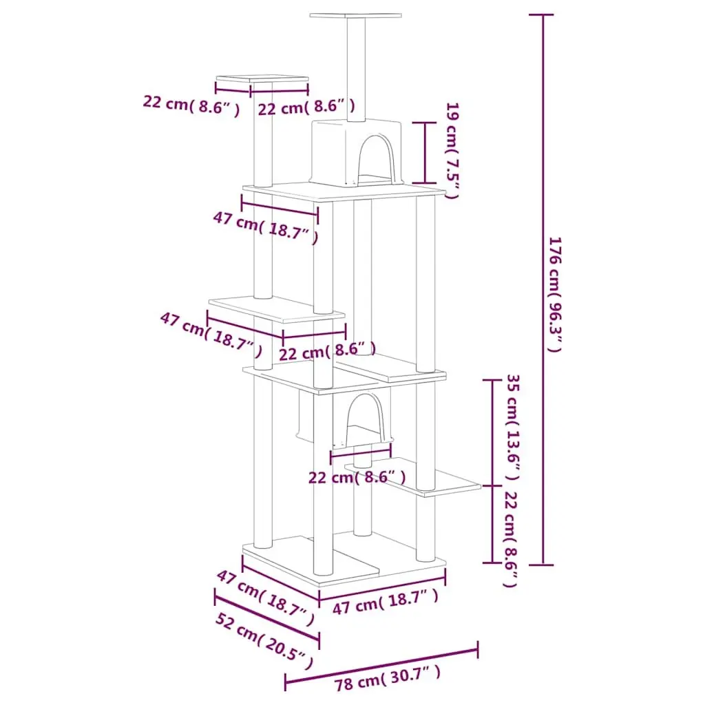 Cat Tree with Sisal Scratching Posts Multi-Level Houses Platforms 176cm Grey