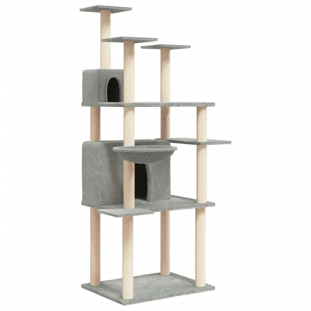 Grey Cat Tree with Multi-Level Platforms