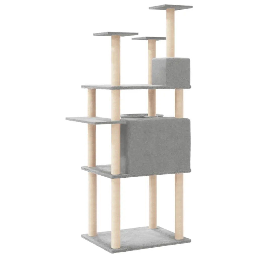 Grey Cat Tree with Multi-Level Platforms