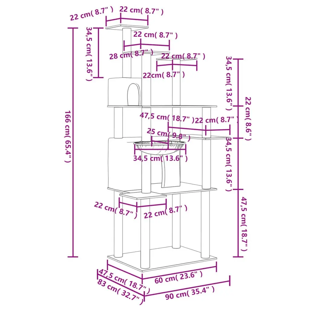 Grey Cat Tree with Multi-Level Platforms