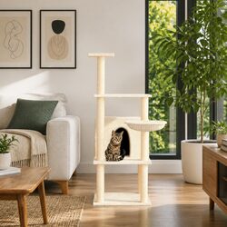 Cat Tree with Sisal Scratching Posts Multi-Level House Basket Platforms Cream