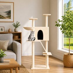 Cream Multi-Level Cat Tree with Scratch Posts and Platforms