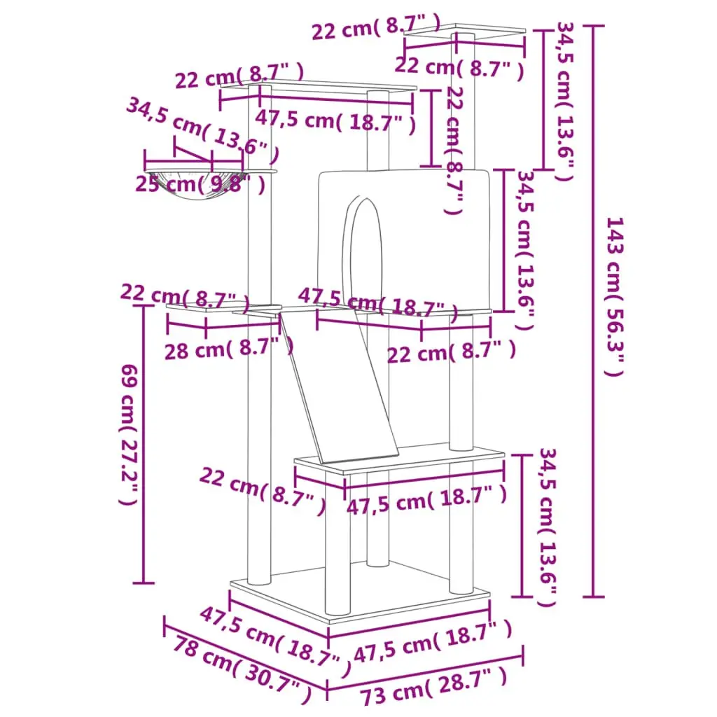 Cream Multi-Level Cat Tree with Scratch Posts and Platforms