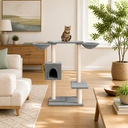 Durable Multi-Level Cat Tree with Scratching Posts in Grey