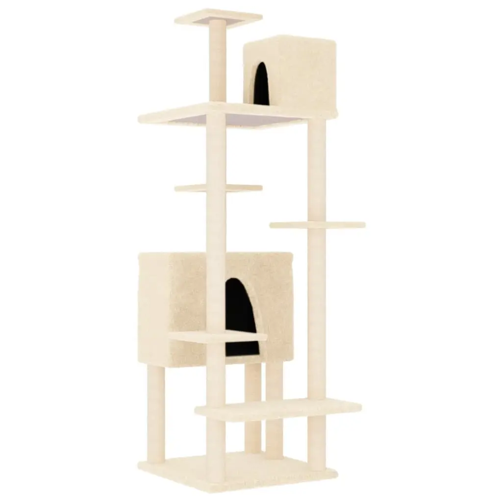 Cream Cat Tree with Durable Sisal Scratching Posts 154cm