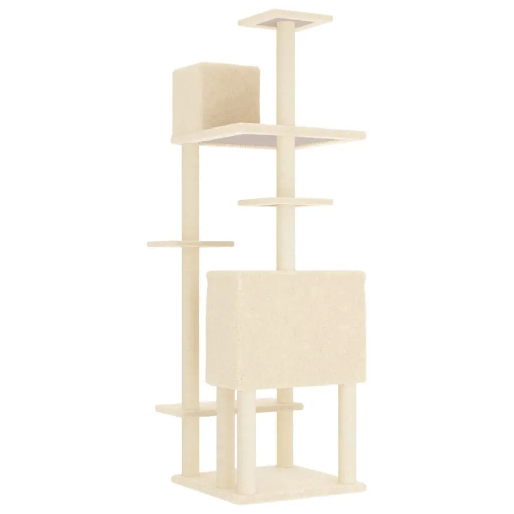 Cream Cat Tree with Durable Sisal Scratching Posts 154cm