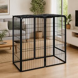 Heavy-Duty Dog Playpen with 6 Steel Panels - Black