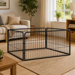 Durable 4-Panel Dog Playpen in Black 100x50 cm