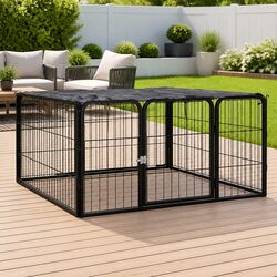 Durable Black Dog Playpen with 4 Panels 100x50 cm