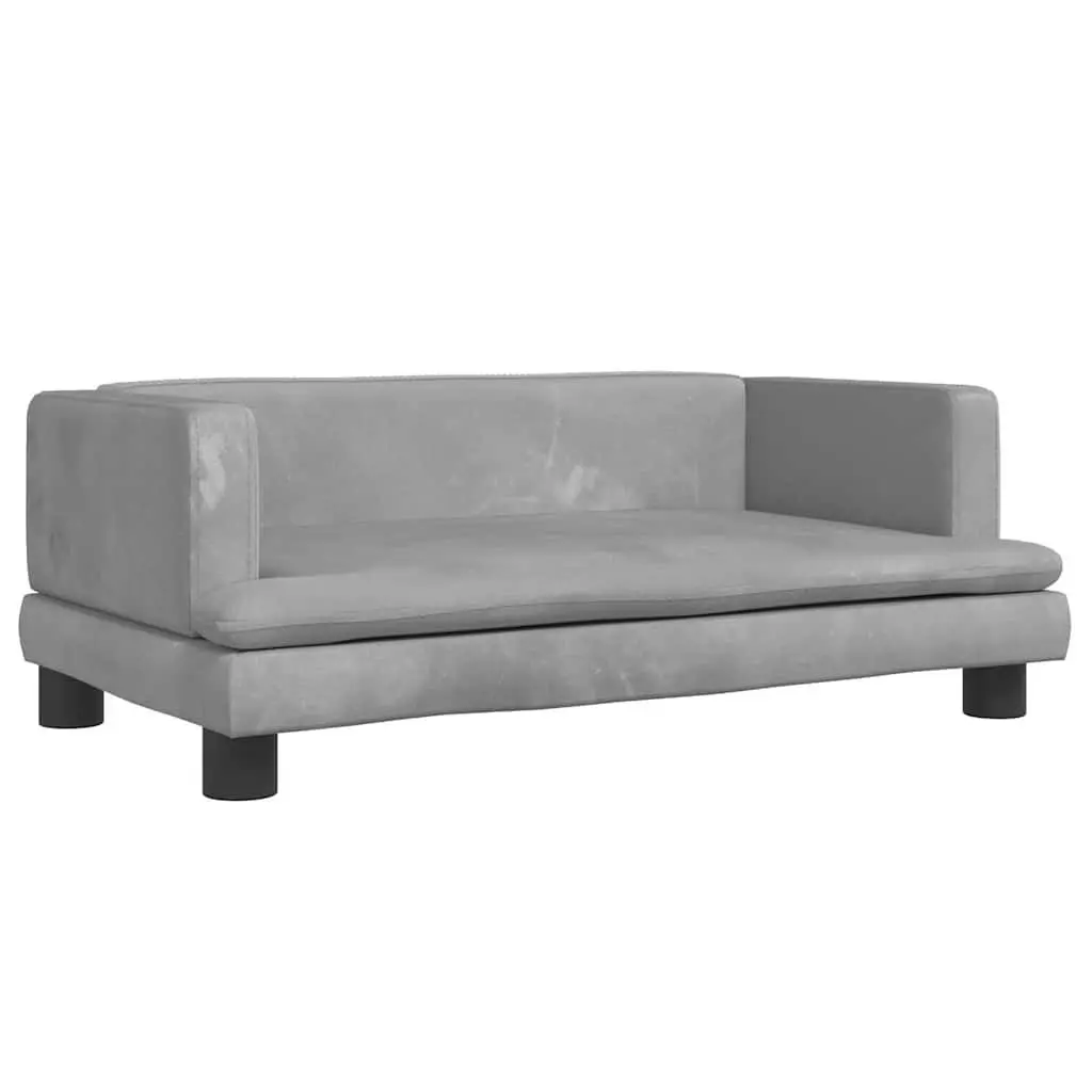 Dog Bed Velvet Light Grey 80x45x30cm Foam Pine Wood Frame