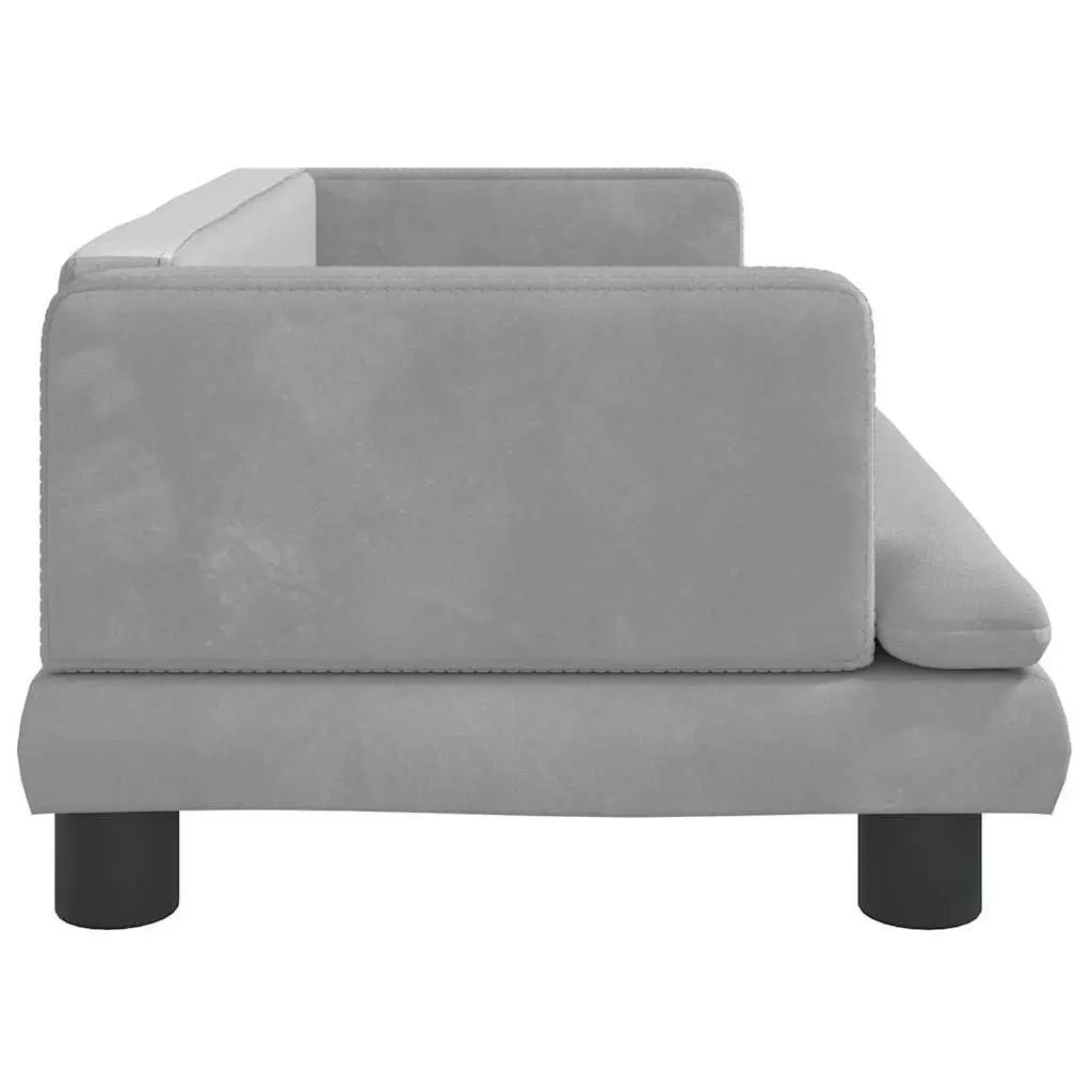 Dog Bed Velvet Light Grey 80x45x30cm Foam Pine Wood Frame