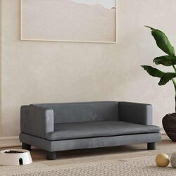 Durable Grey Velvet Dog Bed 80x45x30cm Foam Cushion