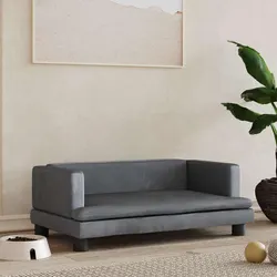Durable Grey Velvet Dog Bed 80x45x30cm Foam Cushion