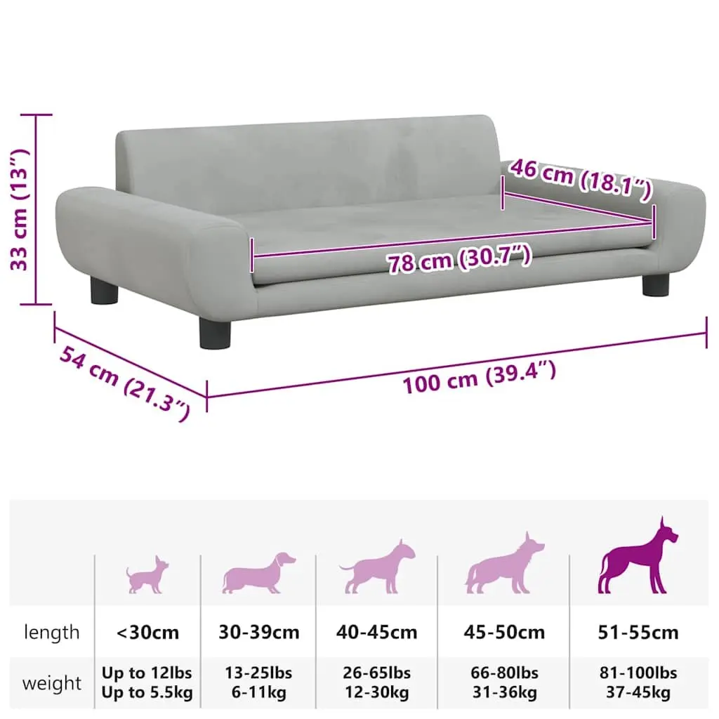 Dog Bed Velvet Light Grey 100 x 54 x 33 cm Foam Padded Couch