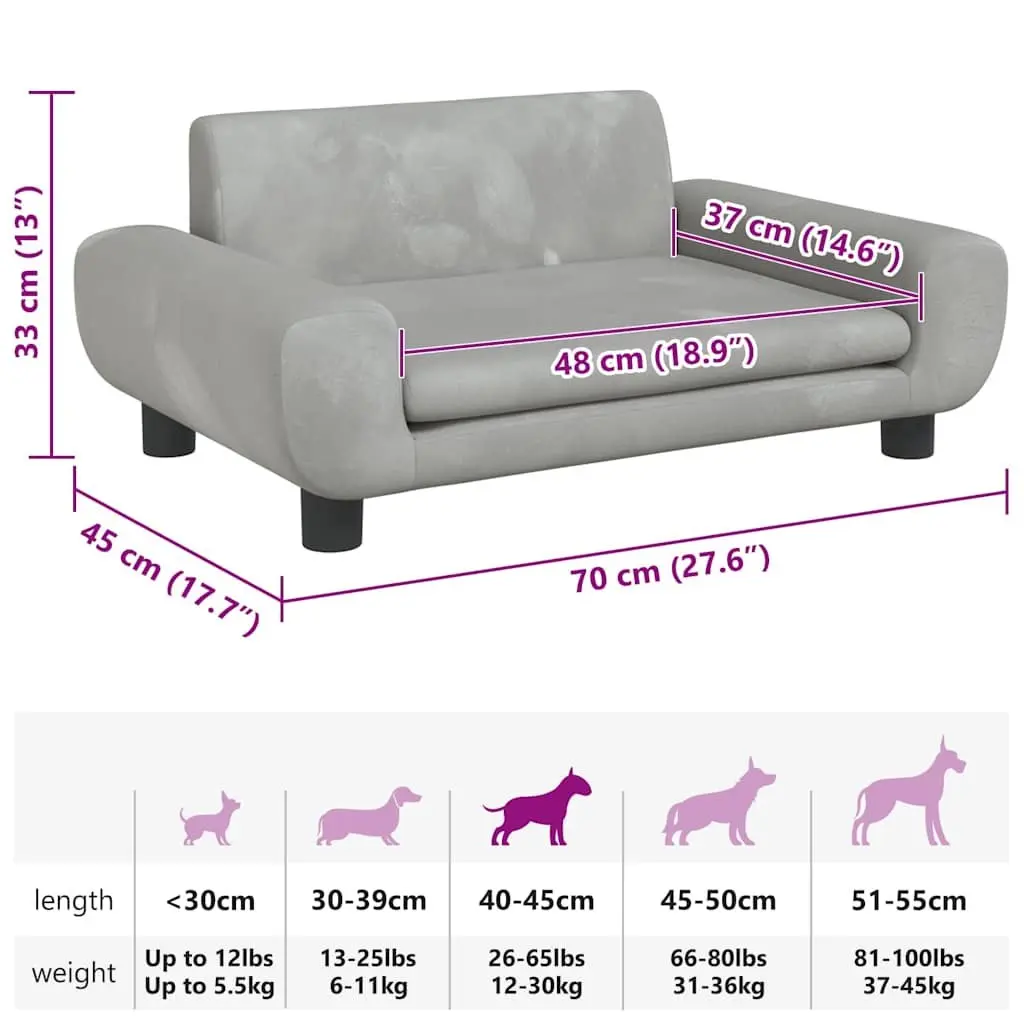 Dog Bed Velvet Light Grey 70 x 45 x 33 cm Foam Padded Couch