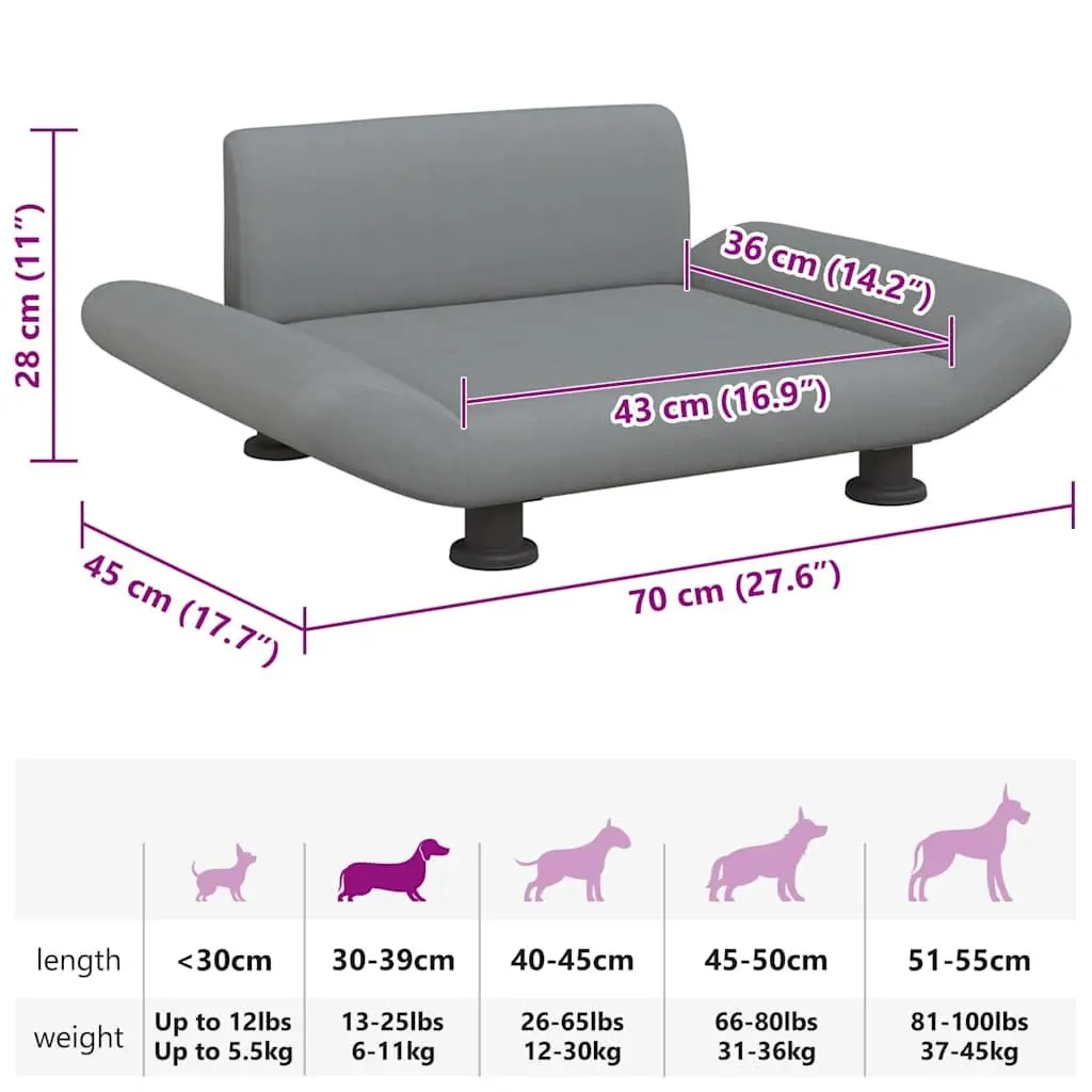 Dog Bed Fabric Grey 70 x 45 x 28 cm