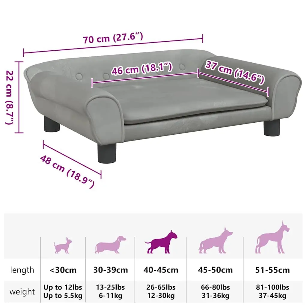 Dog Bed Velvet Light Grey 70x48x22cm