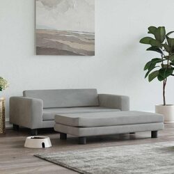 Light Grey Velvet Dog Bed with Extension for Comfort