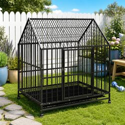 Heavy-Duty Dog Cage with Wheels in Black Steel