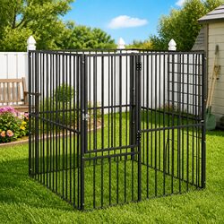 Dog Playpen 4 Panel Black Galvanised Steel Outdoor Pet Enclosure Exercise Pen