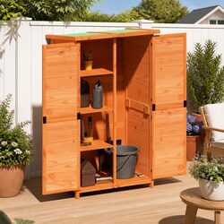 Solid Pine Wood Garden Tool Shed with Sloping Roof 83x57x140cm