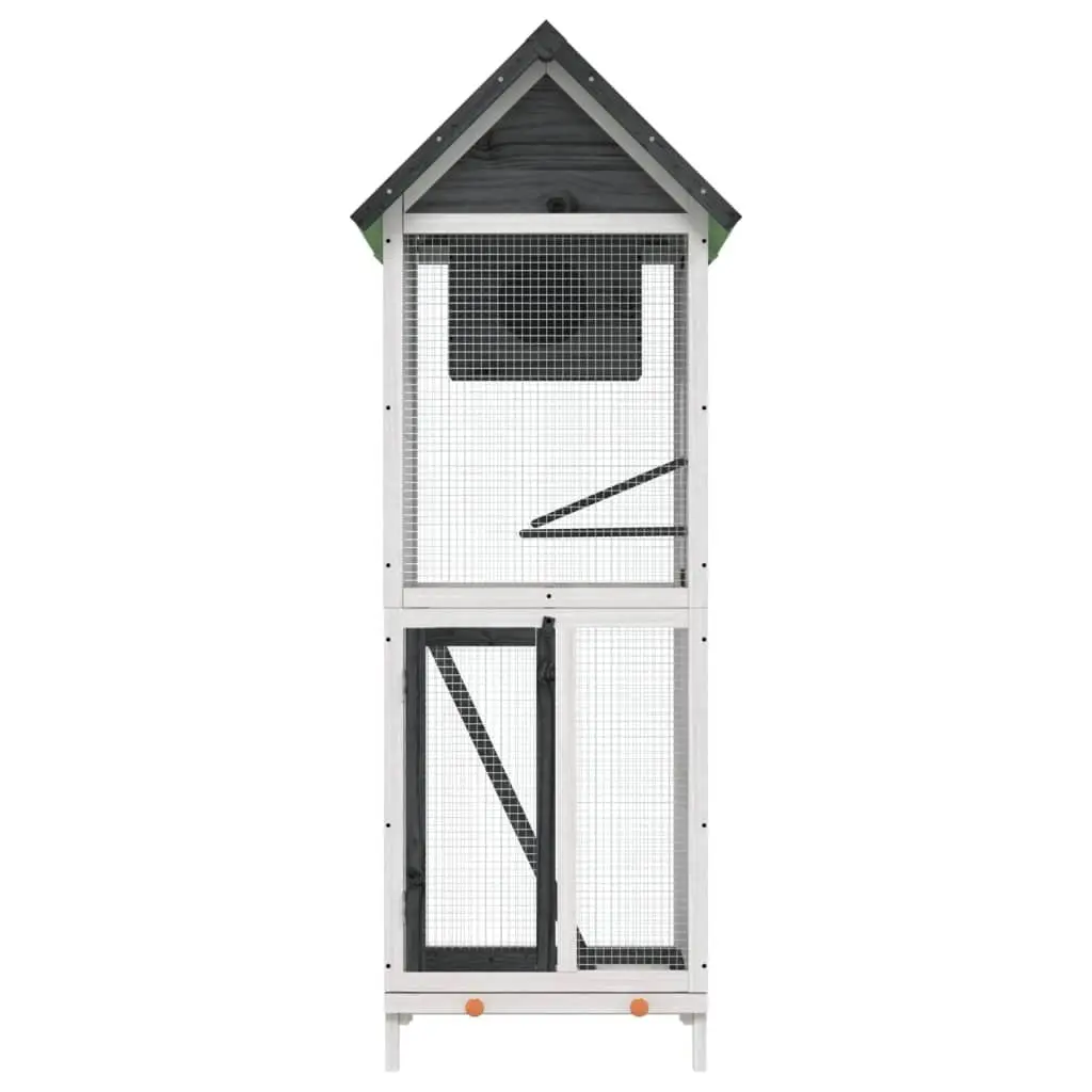 Grey Pine Bird House Aviary with Nesting Box and Ladder