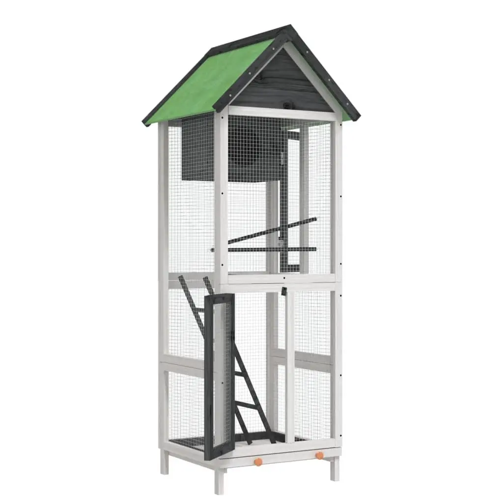 Grey Pine Bird House Aviary with Nesting Box and Ladder