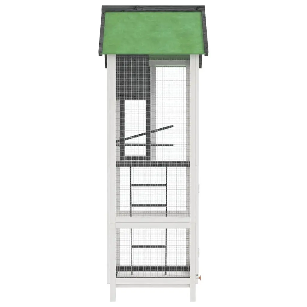 Grey Pine Bird House Aviary with Nesting Box and Ladder