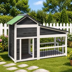 Large Grey Solid Wood Dog Kennel Outdoor Pet House