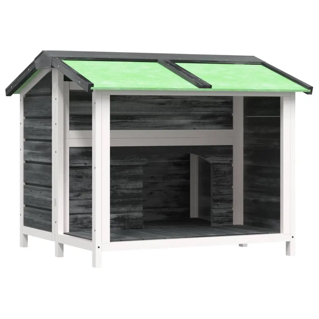 Large Grey Solid Wood Pine Dog Kennel with Water-Resistant Roof