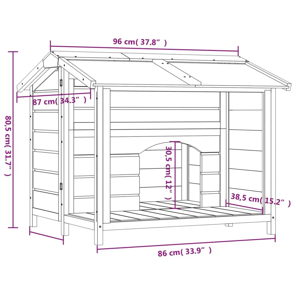 Large Grey Solid Wood Pine Dog Kennel with Water-Resistant Roof