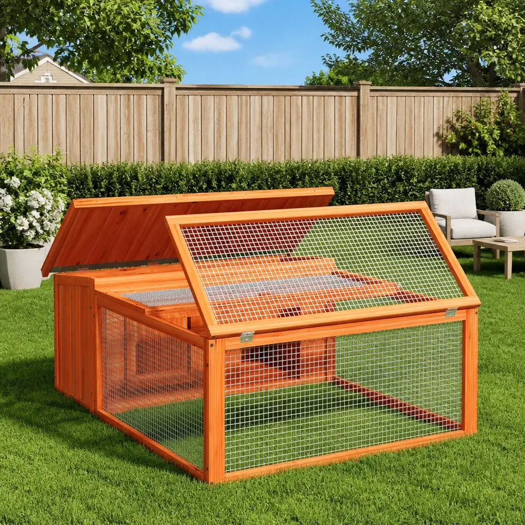 Solid Wood Pine Brown Rabbit Hutch for Small Pets