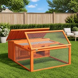 Solid Wood Pine Brown Rabbit Hutch for Small Pets