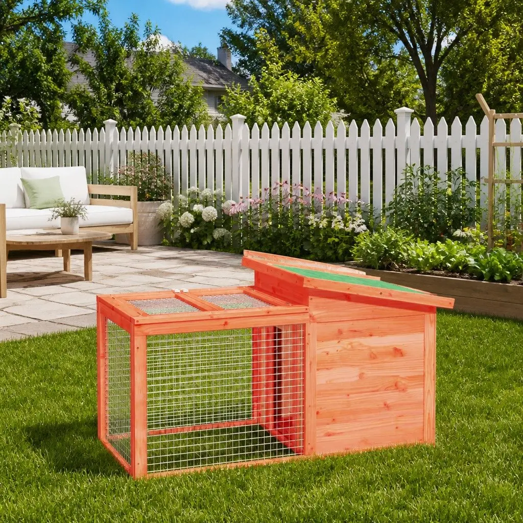 Rabbit Hutch Wooden Outdoor Small Animal Cage 100.5 x 54 x 55 cm Brown