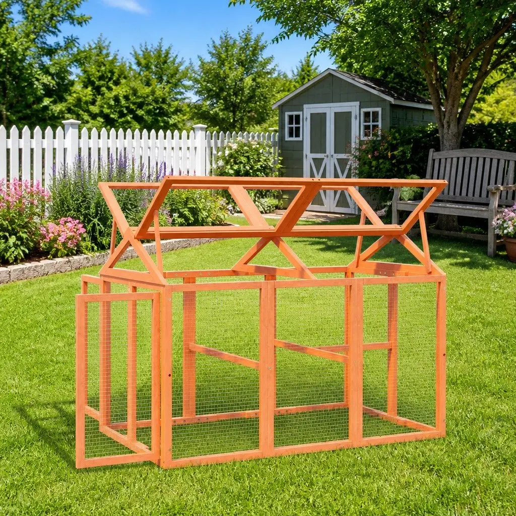 Small Animal Run Box Outdoor Habitat Solid Pine Wood Brown 141x94x104cm