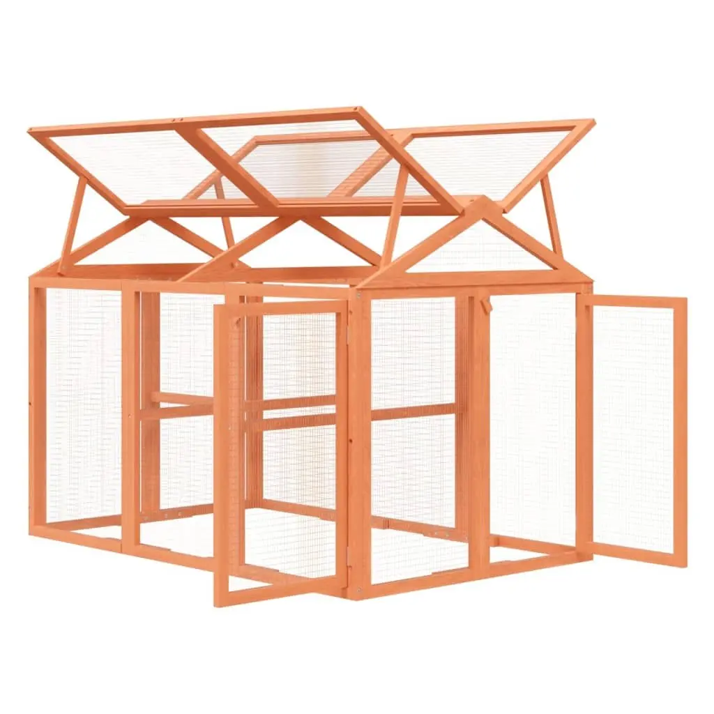 Small Animal Run Box Outdoor Habitat Solid Pine Wood Brown 141x94x104cm
