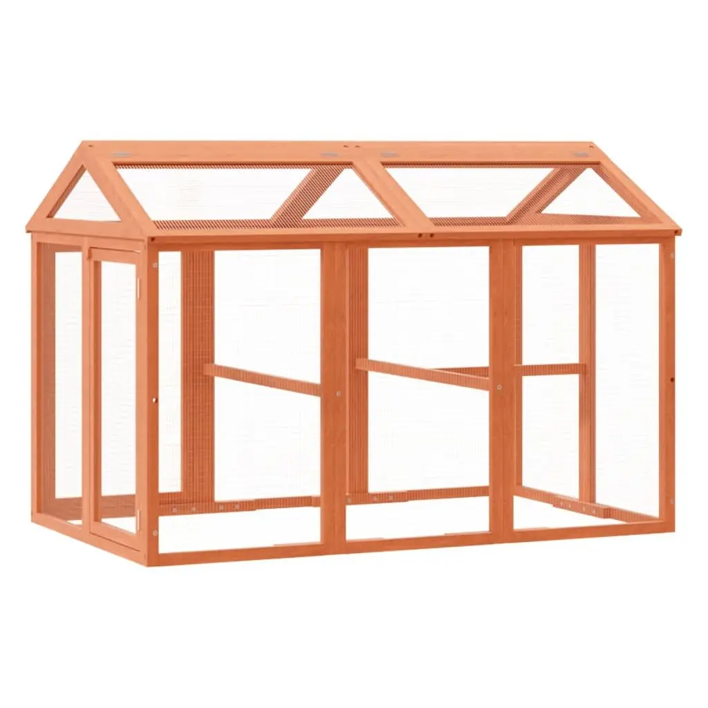 Small Animal Run Box Outdoor Habitat Solid Pine Wood Brown 141x94x104cm