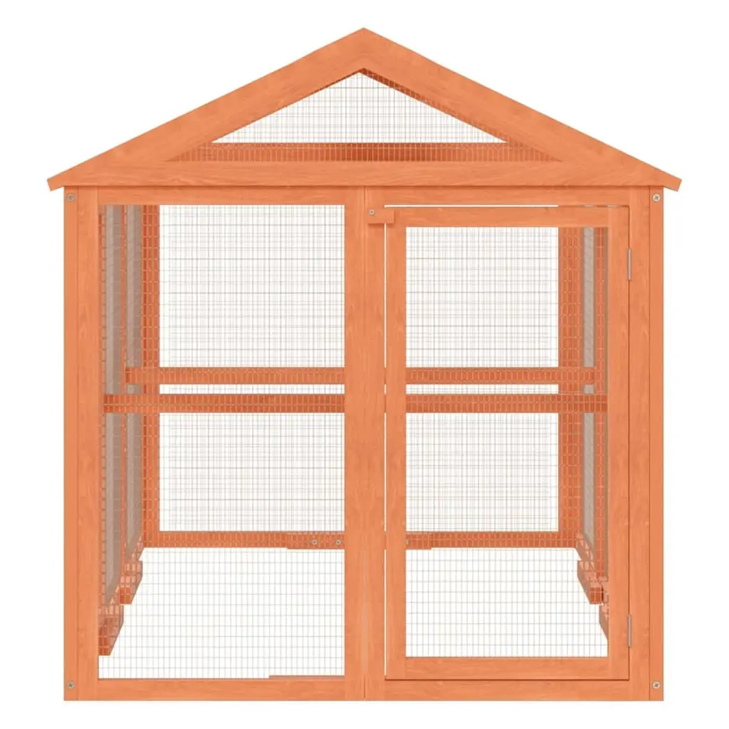 Small Animal Run Box Outdoor Habitat Solid Pine Wood Brown 141x94x104cm