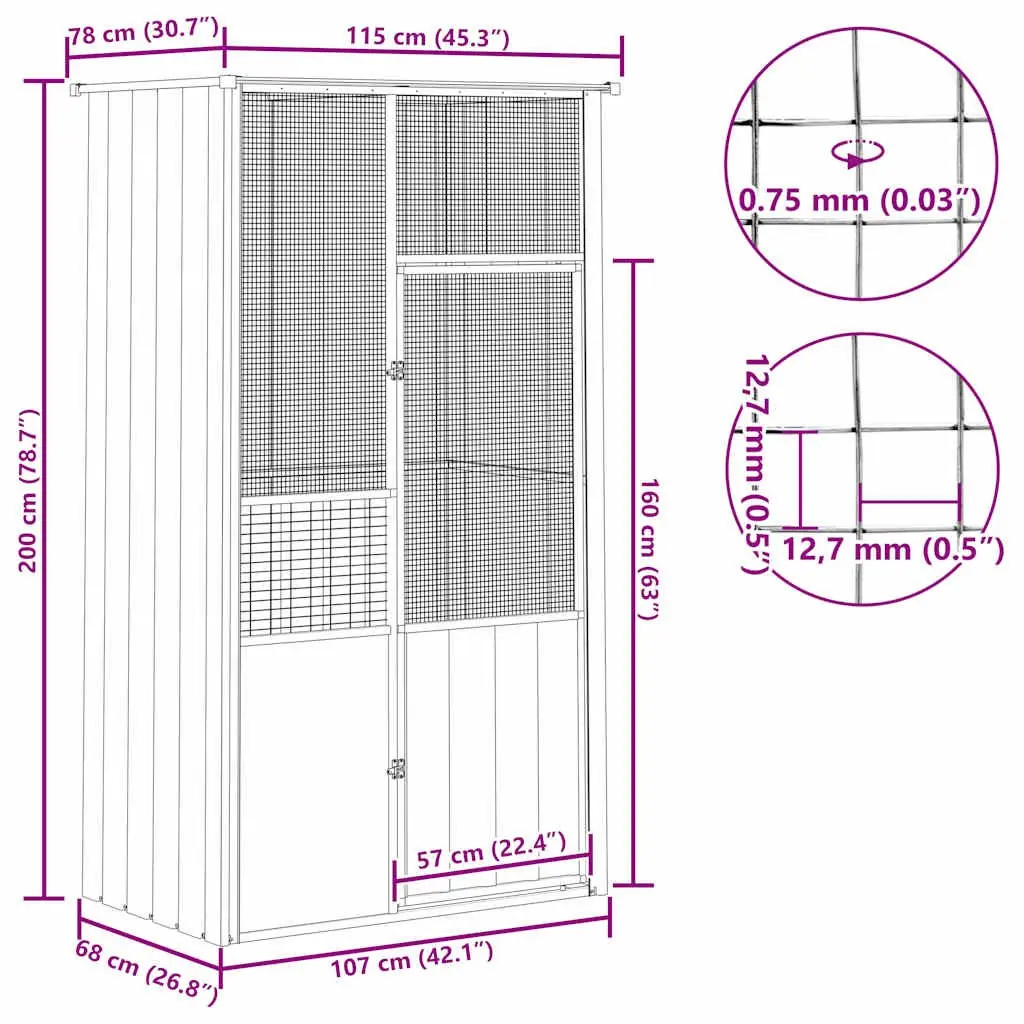 Bird Cage Galvanised Steel Large Grey Walk In Flight Enclosure