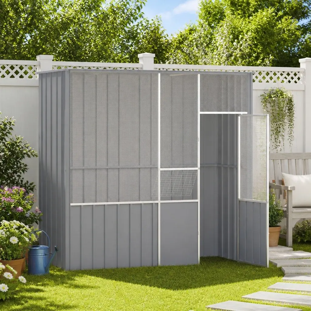 Large Grey Bird Cage Aviary with Galvanised Steel Frame