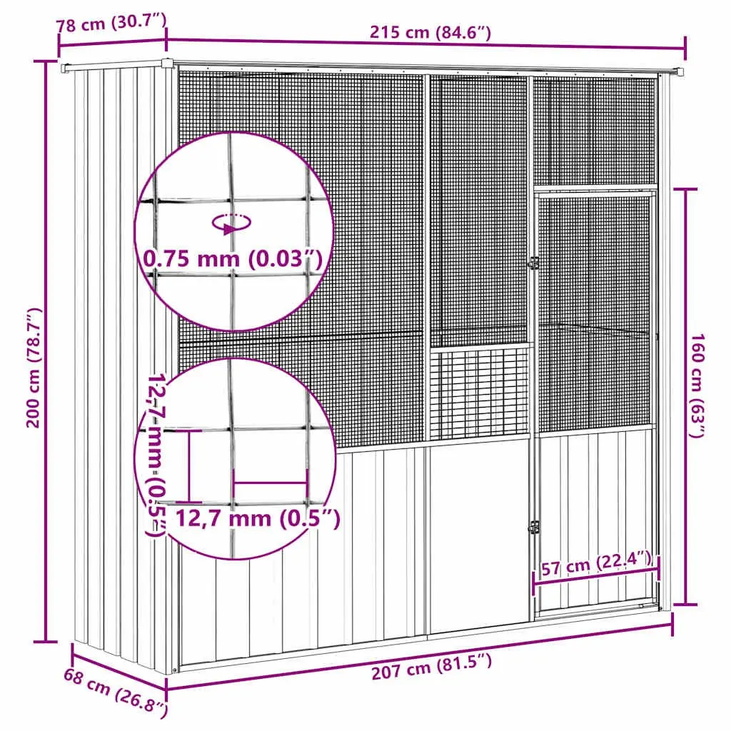 Large Grey Bird Cage Aviary with Galvanised Steel Frame